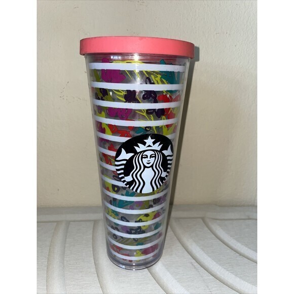 Starbucks Floral Stripes Bright Flowers‎ Cold Cup Tumbler No Straw 24 oz - Picture 5 of 8